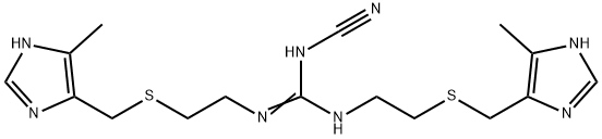 2-cyano-1,3-bis(2-(((5-methyl-1H-imidazol-4-yl)methyl)thio)ethyl)guanidine Struktur