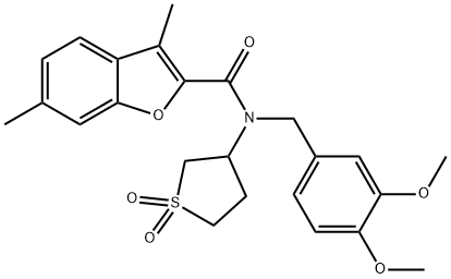 N-(3,4-dimethoxybenzyl)-N-(1,1-dioxidotetrahydrothiophen-3-yl)-3,6-dimethyl-1-benzofuran-2-carboxamide 结构式