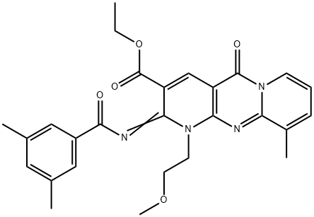 ethyl 2-[(3,5-dimethylbenzoyl)imino]-1-(2-methoxyethyl)-10-methyl-5-oxo-1,5-dihydro-2H-dipyrido[1,2-a:2,3-d]pyrimidine-3-carboxylate Structure