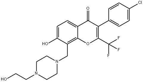 3-(4-chlorophenyl)-7-hydroxy-8-{[4-(2-hydroxyethyl)piperazin-1-yl]methyl}-2-(trifluoromethyl)-4H-chromen-4-one Structure