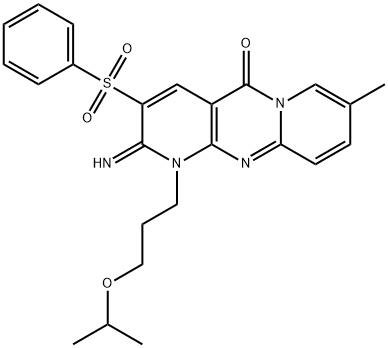 2-imino-1-(3-isopropoxypropyl)-8-methyl-3-(phenylsulfonyl)-1,2-dihydro-5H-dipyrido[1,2-a:2,3-d]pyrimidin-5-one 结构式
