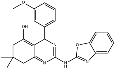 2-(benzo[d]oxazol-2-ylimino)-4-(3-methoxyphenyl)-7,7-dimethyl-2,3,4,6,7,8-hexahydroquinazolin-5-ol Structure