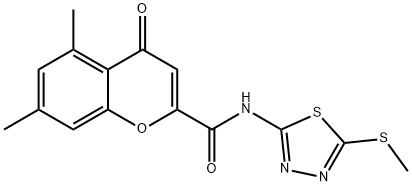 5,7-dimethyl-N-[5-(methylsulfanyl)-1,3,4-thiadiazol-2-yl]-4-oxo-4H-chromene-2-carboxamide 结构式