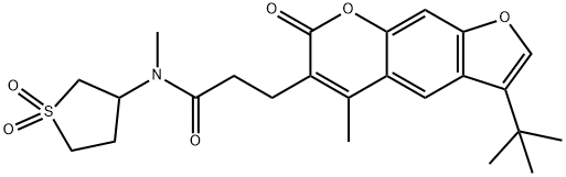 3-(3-tert-butyl-5-methyl-7-oxo-7H-furo[3,2-g]chromen-6-yl)-N-(1,1-dioxidotetrahydro-3-thienyl)-N-methylpropanamide 结构式