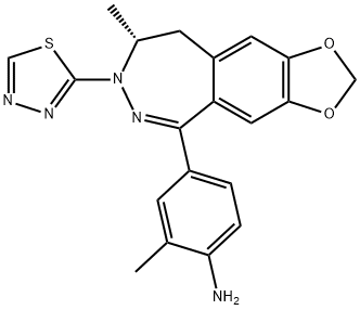 (R)-2-甲基-4-(8-甲基-7-(1,3,4-噻二唑-2-基)-8,9-二氢-7H-[1,3]二氧戊环并[4',5':4,5]苯并[1,2-D][1,2]二氮杂-5-基)苯胺 结构式