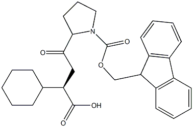 (2R)-4-(1-(((9H-fluoren-9-yl)methoxy)carbonyl)pyrrolidin-2-yl)-2-cyclohexyl-4-oxobutanoic acid Structure