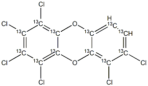 1,2,3,4,6,7-六氯二苯并对二恶英-13C12, , 结构式