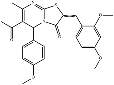 6-acetyl-2-(2,4-dimethoxybenzylidene)-5-(4-methoxyphenyl)-7-methyl-5H-[1,3]thiazolo[3,2-a]pyrimidin-3(2H)-one 结构式