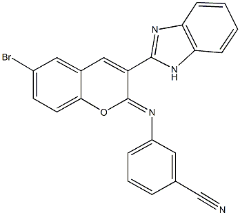 3-{[3-(1H-benzimidazol-2-yl)-6-bromo-2H-chromen-2-ylidene]amino}benzonitrile Structure