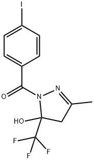 1-(4-iodobenzoyl)-3-methyl-5-(trifluoromethyl)-4,5-dihydro-1H-pyrazol-5-ol Struktur