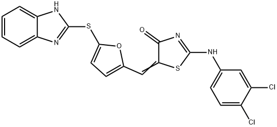 5-{[5-(1H-benzimidazol-2-ylsulfanyl)-2-furyl]methylene}-2-[(3,4-dichlorophenyl)imino]-1,3-thiazolidin-4-one Struktur