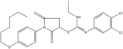 1-[4-(hexyloxy)phenyl]-2,5-dioxo-3-pyrrolidinyl N'-(3,4-dichlorophenyl)-N-ethylimidothiocarbamate Structure