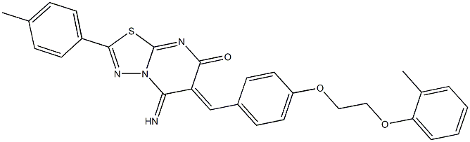 5-imino-6-{4-[2-(2-methylphenoxy)ethoxy]benzylidene}-2-(4-methylphenyl)-5,6-dihydro-7H-[1,3,4]thiadiazolo[3,2-a]pyrimidin-7-one 结构式
