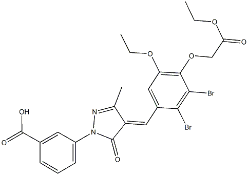 3-{4-[2,3-dibromo-5-ethoxy-4-(2-ethoxy-2-oxoethoxy)benzylidene]-3-methyl-5-oxo-4,5-dihydro-1H-pyrazol-1-yl}benzoic acid Structure