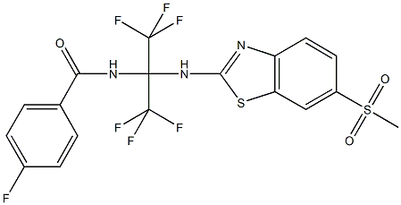 4-fluoro-N-[2,2,2-trifluoro-1-{[6-(methylsulfonyl)-1,3-benzothiazol-2-yl]amino}-1-(trifluoromethyl)ethyl]benzamide|