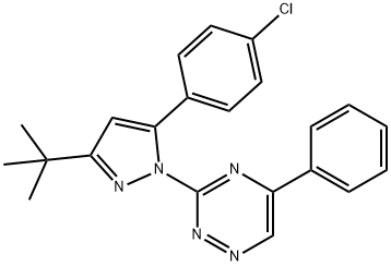 3-[3-tert-butyl-5-(4-chlorophenyl)-1H-pyrazol-1-yl]-5-phenyl-1,2,4-triazine Struktur