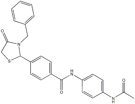 N-[4-(acetylamino)phenyl]-4-(3-benzyl-4-oxo-1,3-thiazolidin-2-yl)benzamide Struktur