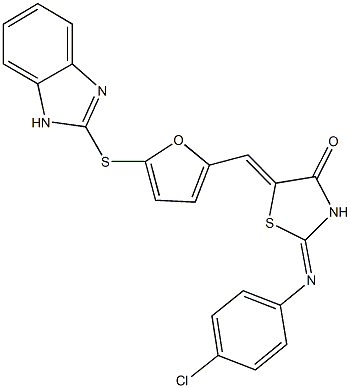 5-{[5-(1H-benzimidazol-2-ylsulfanyl)-2-furyl]methylene}-2-[(4-chlorophenyl)imino]-1,3-thiazolidin-4-one Structure