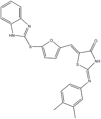 5-{[5-(1H-benzimidazol-2-ylsulfanyl)-2-furyl]methylene}-2-[(3,4-dimethylphenyl)imino]-1,3-thiazolidin-4-one Structure