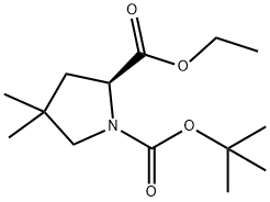 1-BOC-4,4-ジメチル-L-プロリン酸エチル 化学構造式