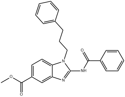 2-苯甲酰胺基-1-(3-苯丙基)-1H-苯并[D]咪唑-5-羧酸甲酯 结构式