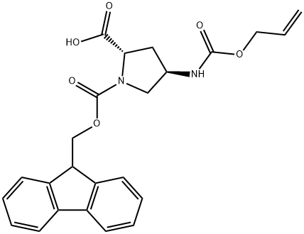 (2R,4R)-4-Alloc-aMino-1-FMoc-Pyrrolidine-2-carboxylic acid Struktur