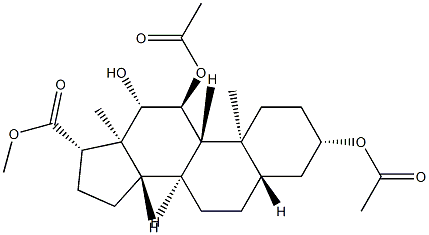3β,11α-ビス(アセチルオキシ)-12β-ヒドロキシ-5α-アンドロスタン-17β-カルボン酸メチル 化学構造式