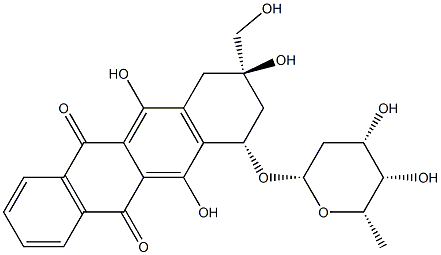 4-O-(2',6'-dideoxyhexopyranosyl)-1,2,3,4-tetrahydro-2,4,5,12-tetrahydroxy-2-hydroxymethyl-6,11-naphthacenedione 结构式