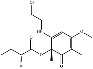 (R)-2-Methylbutanoic acid (1R)-2-[(2-hydroxyethyl)amino]-4-methoxy-1,5-dimethyl-6-oxo-2,4-cyclohexadien-1α-yl ester 结构式