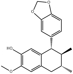 (6R)-8β-(1,3-ベンゾジオキソール-5-イル)-5,6,7,8-テトラヒドロ-3-メトキシ-6,7α-ジメチルナフタレン-2-オール 化学構造式