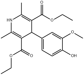 diethyl 4-(4-hydroxy-3-methoxyphenyl)-2,6-dimethyl-1,4-dihydropyridine-3,5-dicarboxylate 结构式