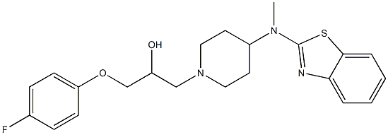 rac-(R*)-4-(2-ベンゾチアゾリルメチルアミノ)-α-[(4-フルオロフェノキシ)メチル]-1-ピペリジンエタノール 化学構造式