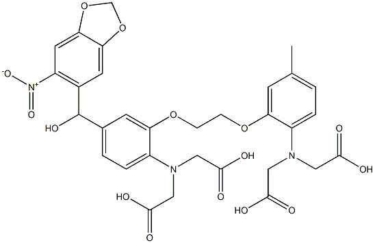 [[2-[2-[2-[ビス(カルボキシメチル)アミノ]-5-メチルフェノキシ]エトキシ]4-[(6-ニトロ-1,3-ベンゾジオキソール-5-イル)ヒドロキシメチル]フェニル]イミノ]二酢酸 化学構造式