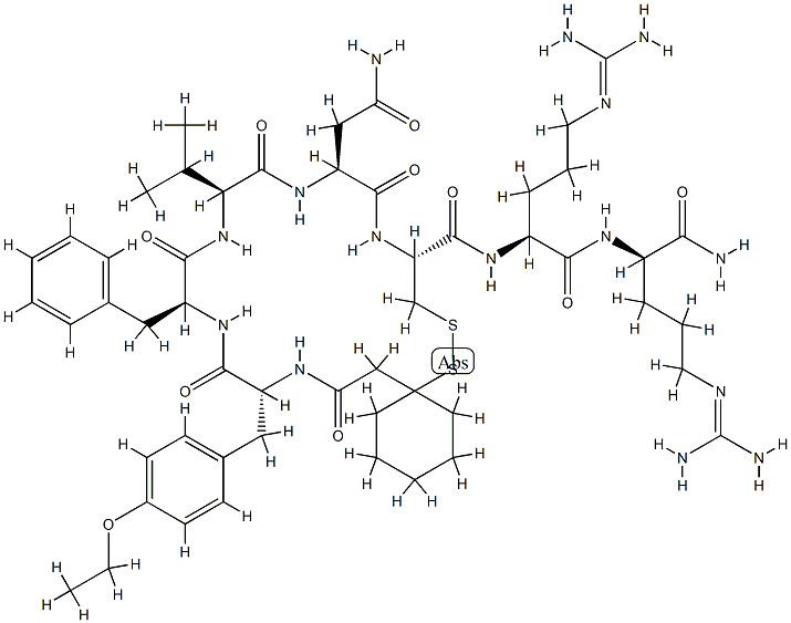 O-Ethyl-N-[[1-mercapto(1)cyclohexyl]acetyl]-D-Tyr-L-Phe-L-Val-L-Asn-L-Cys(1)-L-Arg-D-Arg-NH2 Struktur