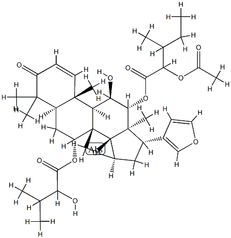 (13α,17S)-12α-[(2-Acetoxy-3-methyl-1-oxopentyl)oxy]-14β,15β:21,23-diepoxy-11β-hydroxy-7α-(2-hydroxy-3-methyl-1-oxobutoxy)-4,4,8-trimethyl-24-nor-5α-chola-1,20,22-trien-3-one 结构式