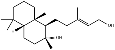 (1R,4aβ)-Decahydro-1β-[(E)-5-hydroxy-3-methyl-3-pentenyl]-2,5,5,8aβ-tetramethylnaphthalen-2α-ol 结构式