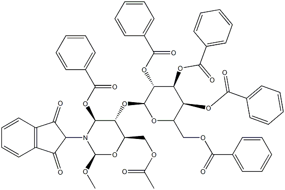 methyl 6-O-acetyl-3-O-benzoyl-4-O-(2,3,4,6-tetra-O-benzoylgalactopyranosyl)-2-deoxy-2-phthalimidoglucopyranoside Structure