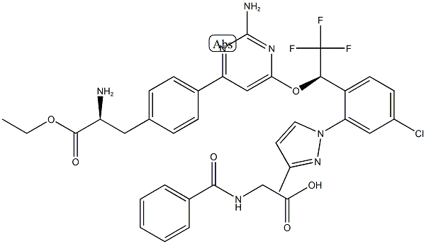 4-[2-Amino-6-[(1R)-1-[4-chloro-2-(3-methyl-1H-pyrazol-1-yl)phenyl]-2,2,2-trifluoroethoxy]-4-pyrimidinyl]-L-phenylalanine ethyl ester N-benzoylglycine salt Structure