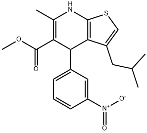 rac-4,7-ジヒドロ-3-イソブチル-6-メチル-4α*-(3-ニトロフェニル)チエノ[2,3-b]ピリジン-5-カルボン酸メチル 化学構造式