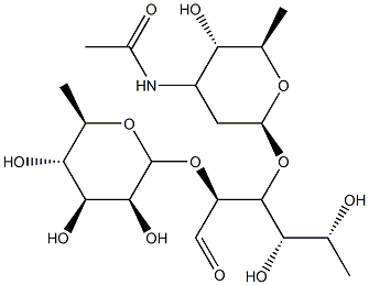 3-O-[3-(アセチルアミノ)-2,3,6-トリデオキシ-β-D-arabino-ヘキソピラノシル]-2-O-(6-デオキシ-β-D-グルコピラノシル)-6-デオキシ-D-グルコース 化学構造式