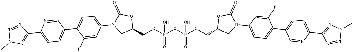 Diphosphoric acid P,P'-bis[[(5R)-3-[3-fluoro-4-[6-(2-methyl-2H-tetrazol-5-yl)-3-pyridinyl]phenyl]-2-oxo-5-oxazolidinyl]methyl] ester 结构式