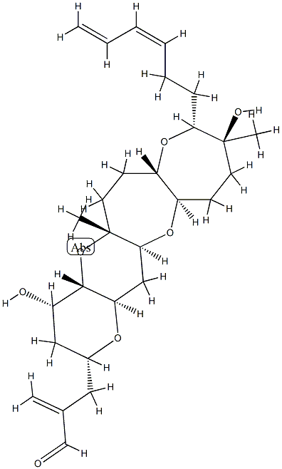 (2R,4aβ,10aα,11aα,14S,15R)-α-メチレン-4α,14-ジヒドロキシ-5aβ,14-ジメチル-15-[(Z)-3,5-ヘキサジエニル]ドデカヒドロ-8α,9β-(エポキシブタノ)-1,5,10-トリオキサ-1H-シクロヘプタ[b]ナフタレン-2α-プロパナール 化学構造式