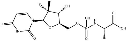 N-[(2'R)-2'-脱氧-2'-氟-2'-甲基-5'-尿苷酰基]-L-丙氨酸 结构式