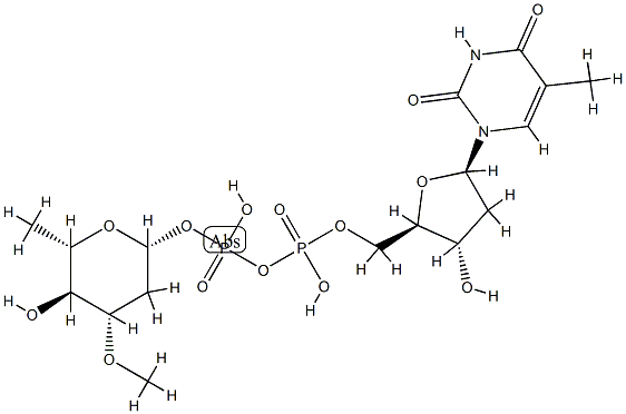 チミジン5′-二りん酸β-(3-O-メチル-2,6-ジデオキシ-β-L-arabino-ヘキソピラノシル) 化学構造式