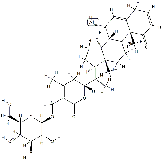 (22R)-7α,22-ジヒドロキシ-1-オキソ-27-(β-D-グルコピラノシルオキシ)エルゴスタ-2,5,24-トリエン-26-酸δ-ラクトン 化学構造式