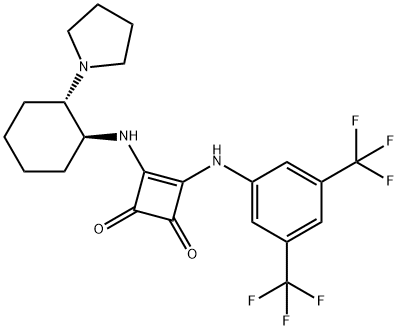 3-[[3,5-双(三氟甲基)苯基]氨基]-4-[[(1S,2S)-2-(1-吡咯烷基)环己基]氨基]-3-环丁烯-1,2-二酮, 1346683-42-8, 结构式