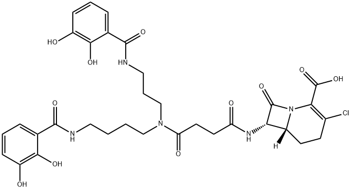 N′-[[(6R,7S)-2-カルボキシ-3-クロロ-8-オキソ-1-アザビシクロ[4.2.0]オクタ-2-エン-7-イル]アミノ]-N-[4-[(2,3-ジヒドロキシベンゾイル)アミノ]ブチル]-N-[3-[(2,3-ジヒドロキシベンゾイル)アミノ]プロピル]ブタンジアミド 化学構造式