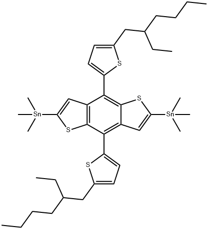 4,8-ビス[5-(2-エチルヘキシル)チオフェン-2-イル)-2,6-ビス(トリメチルスタンニル)ベンゾ[1,2-b:4,5-b']ジチオフェン 化学構造式