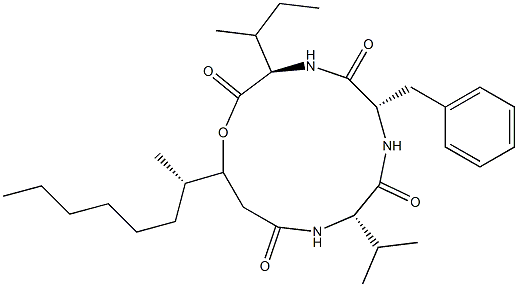N-[N-[N-(3-Hydroxy-4-methyl-1-oxodecyl)-L-valyl]-L-phenylalanyl]-D-alloisoleucine λ-lactone Structure