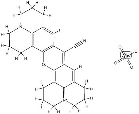 9-Cyano-2,3,6,7,12,13,16,17-octahydro-1H,5H,11H,15H-xantheno[2,3,4-ij:5,6,7-i'j']diquinolizin-18-ium perchlorate Struktur